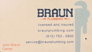 Braun Plumbing business card